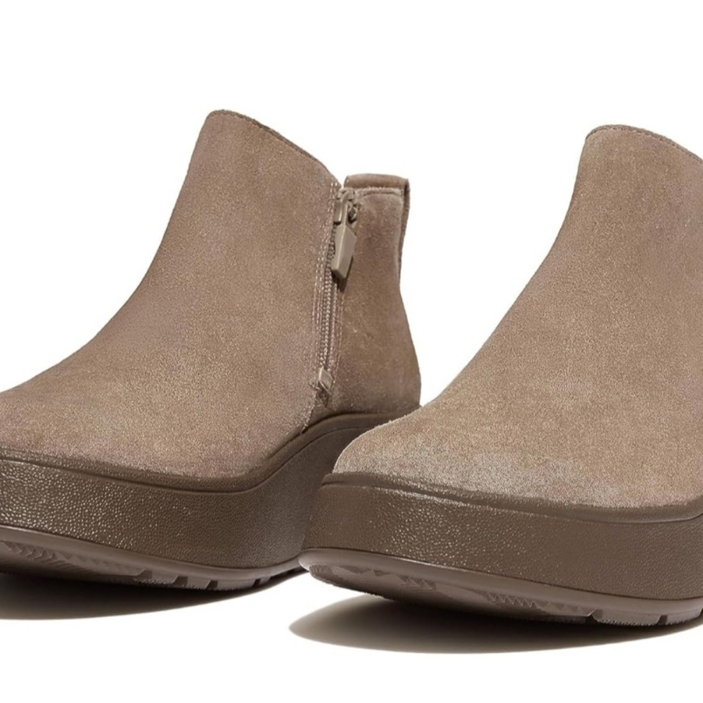 Fitflop F-Mode Flatform Zip Ankle Boots Sz 8.5 Minky Grey Suede **New**
